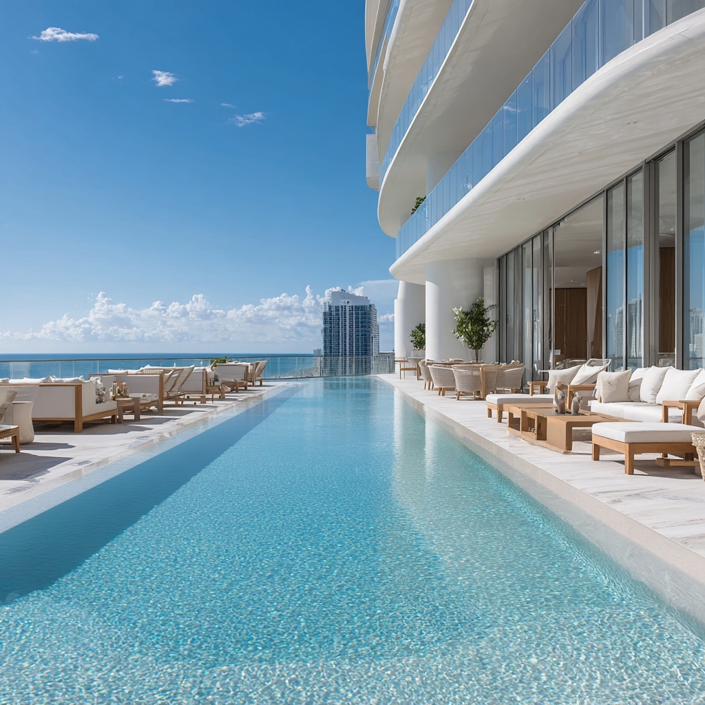 Luxury Miami condo infinity pool with ocean view