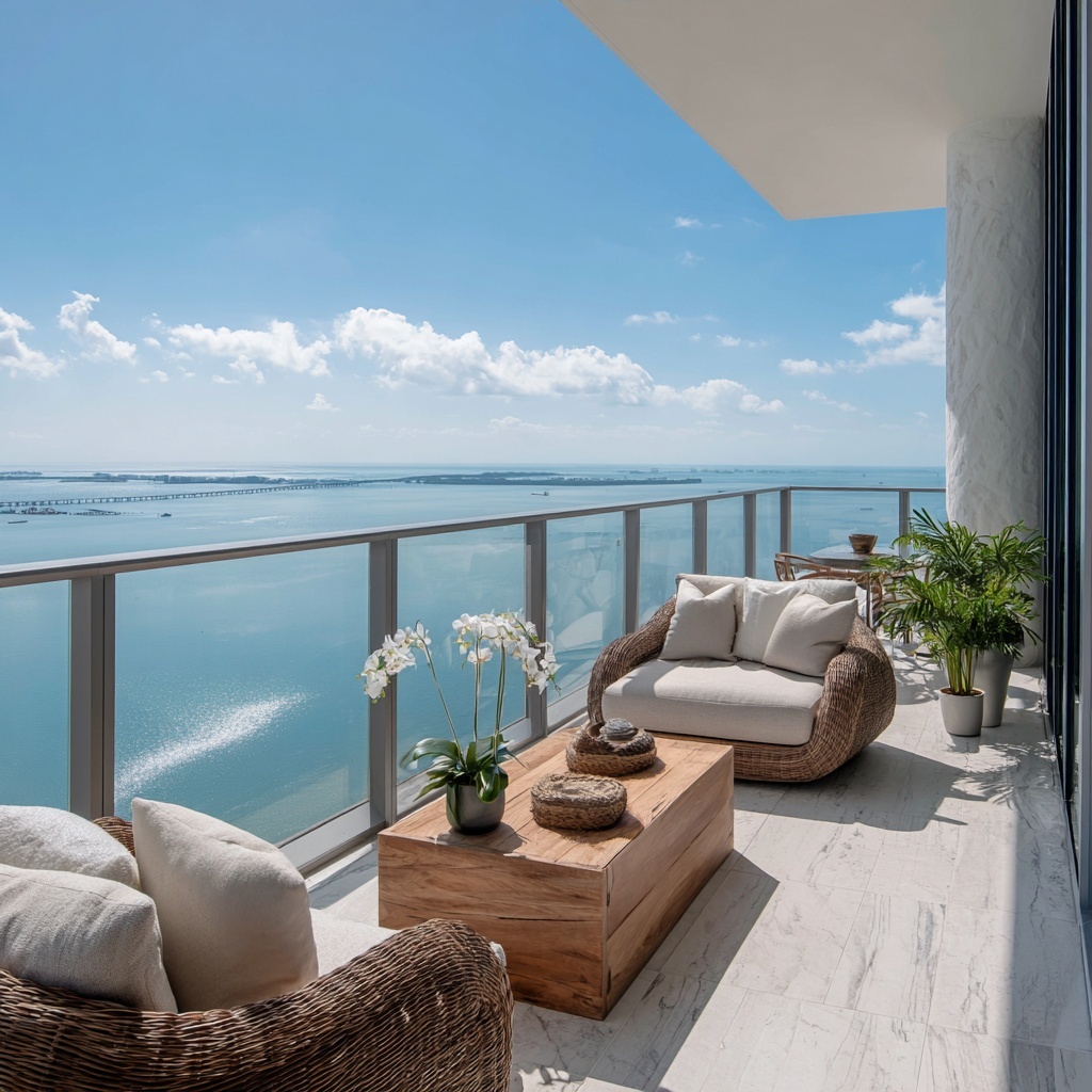Luxury Miami condo terrace with ocean view