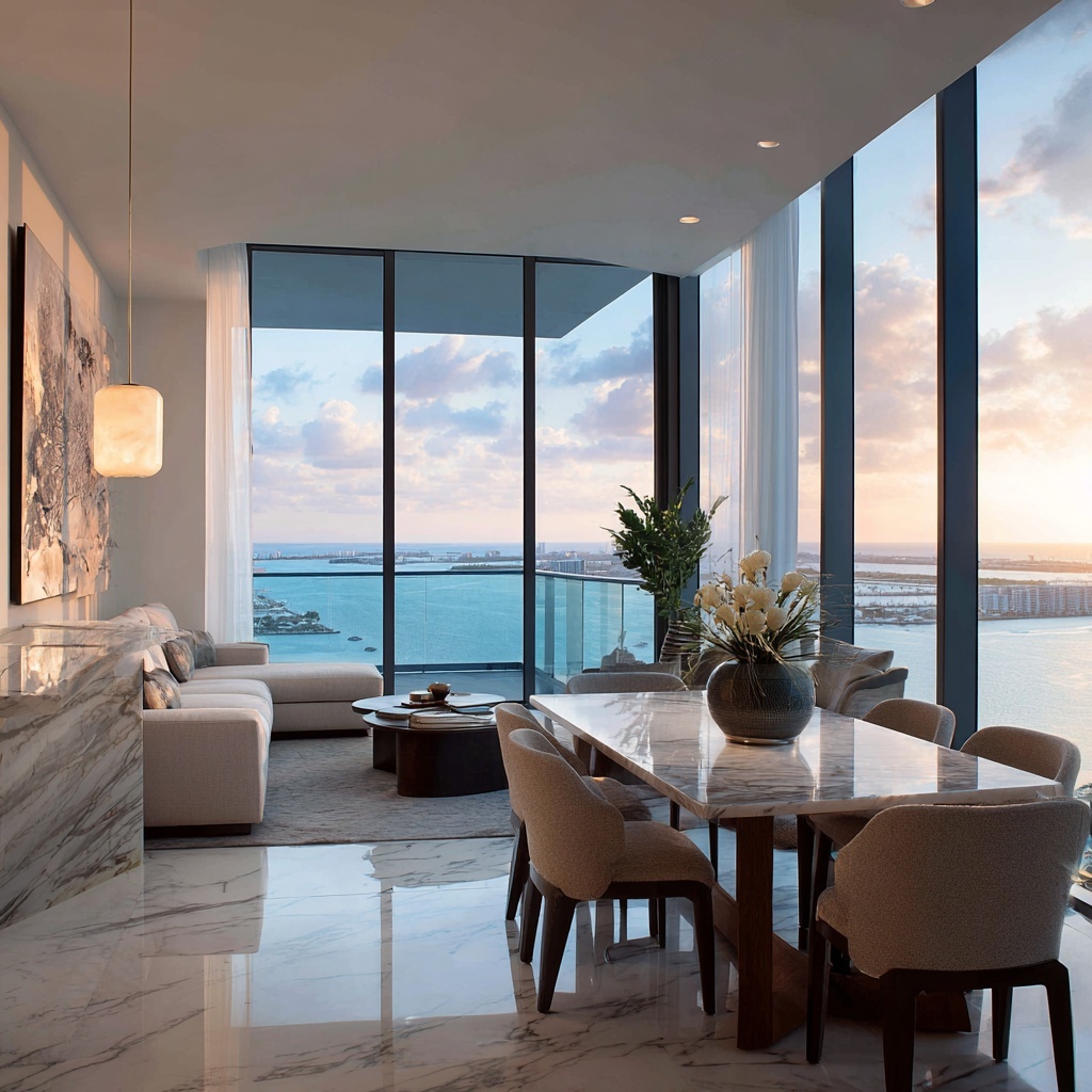Luxury Miami condo interior with panoramic views